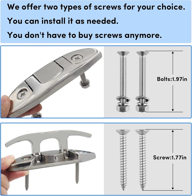 VEITHI 316 Stainless Steel Boat Folding Cleats 4-3/4 inch and 6 inch (2 Size), Flip up Dock Cleat for Deck and Boat, Boat Cleat Rope Cleat Dock Cleats Folding Cleats with Fasteners (2 Pack,4 Pack) - Image 4